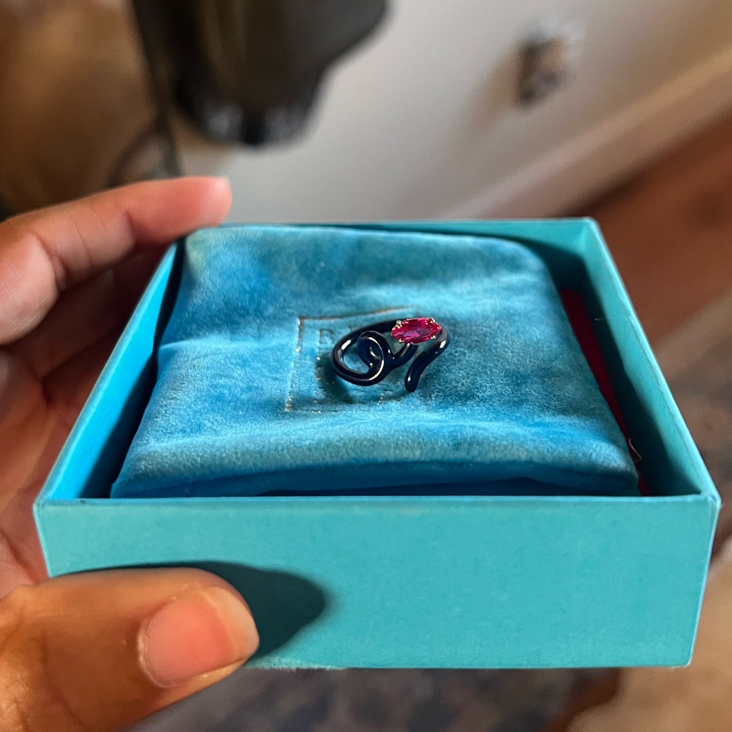 Bea Bongiasca | Baby Vine Corundum And Navy Blue Enamel Tendril Ring